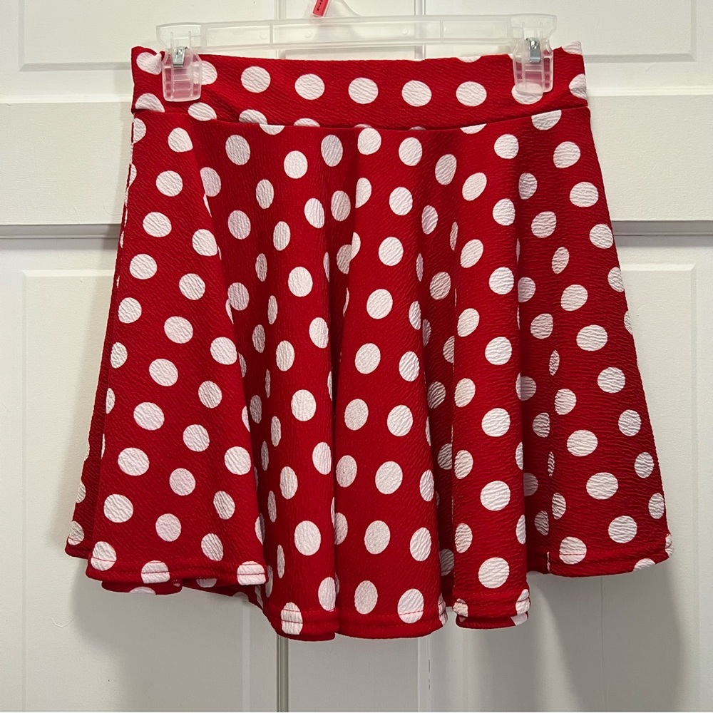 Red with polka dot skirt